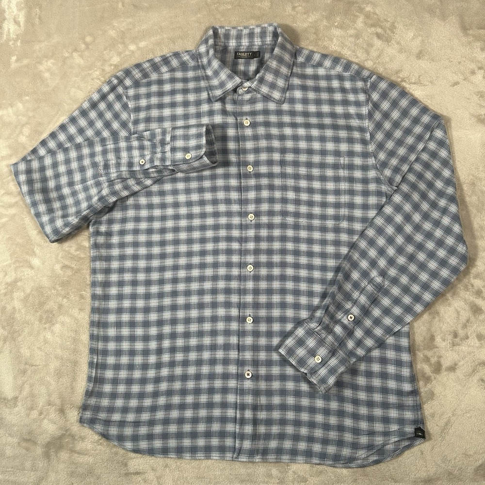 Faherty Shirt Men L The Weekend Blend Fox Lake Plaid Linen Button Down Huckberry - Picture 2 of 15